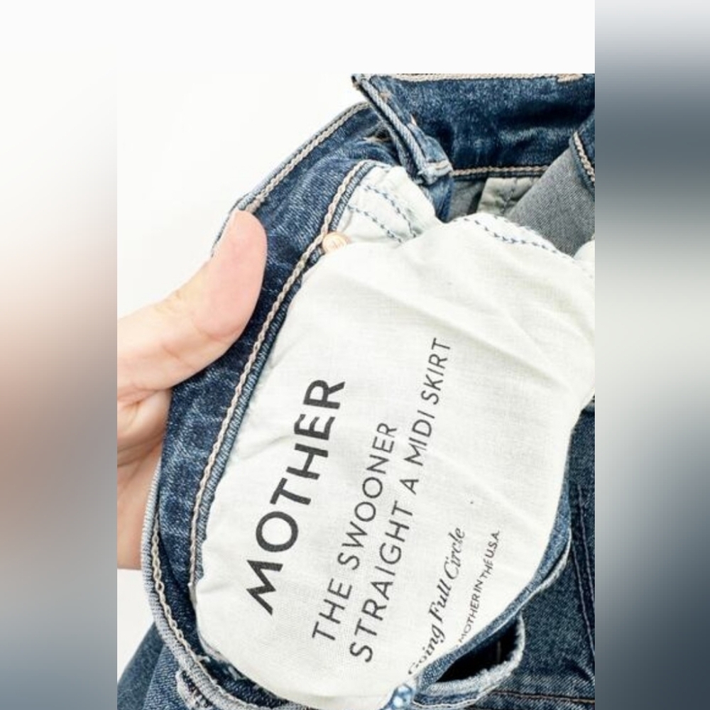 Mother Going Full Circle The Swooner Straight A Midi Denim Jean Skirt Size 27 - Picture 3 of 7